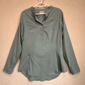 Columbia UPF Sun Protection Shirt Sz M Coastal Blue Tab Sleeve Anti-microbial